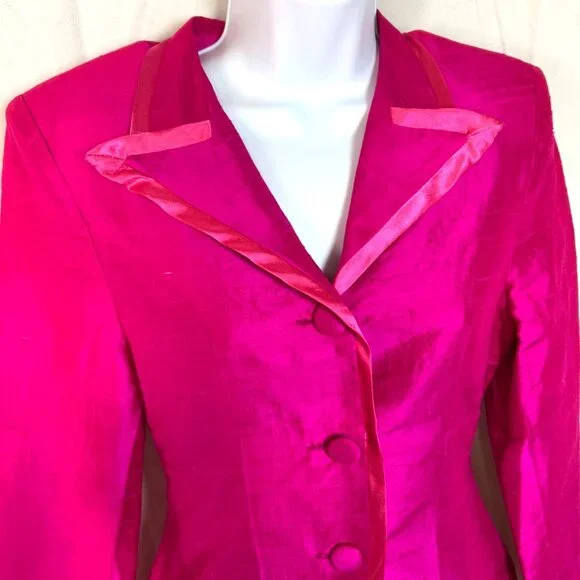 Vintage Versei Womens Fuchsia Silk Skirt Suit Set Size 4 Pageant Interview NWT - Picture 4 of 11
